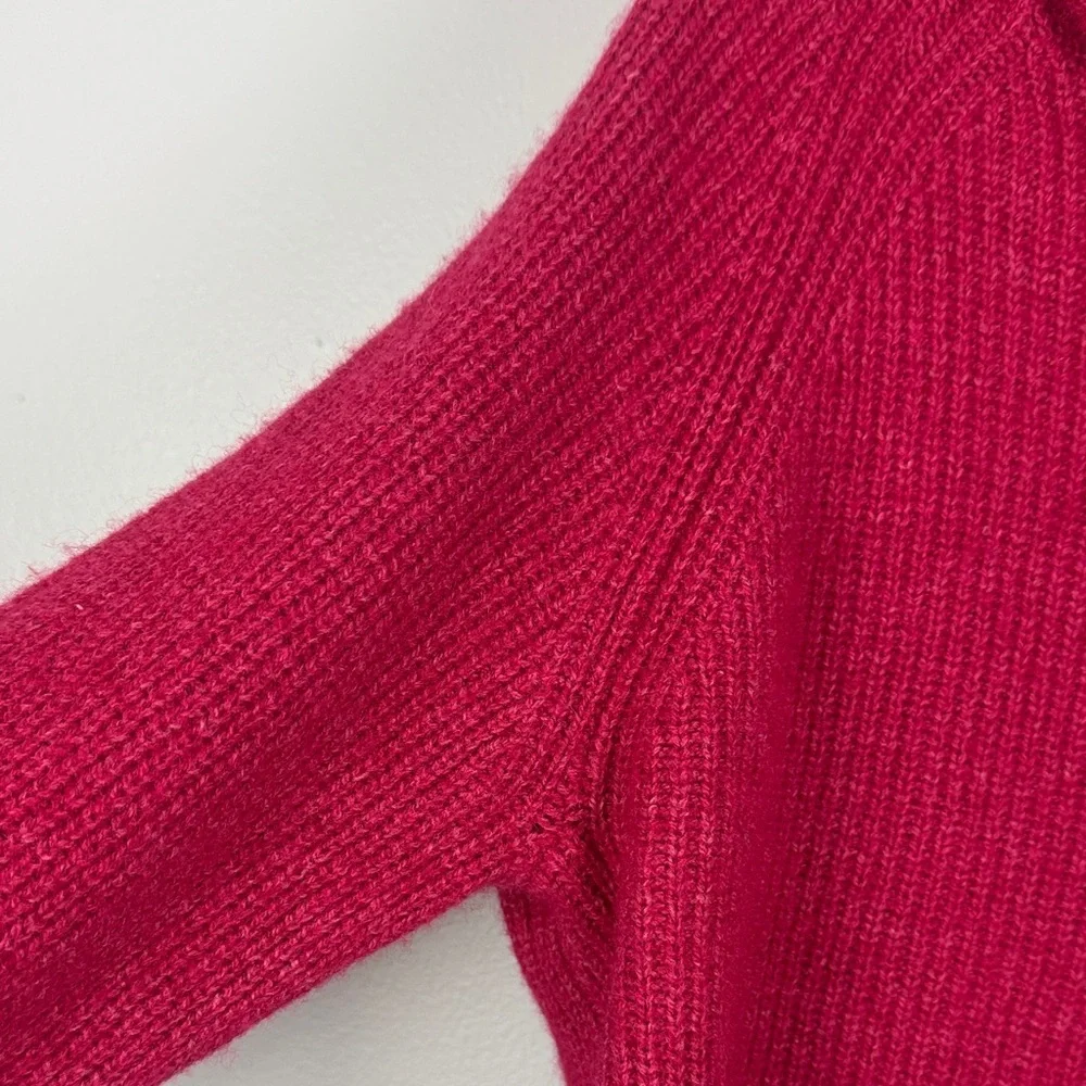 Tahari Merino Wool Cotton Blend Hot Pink Cowl Neck Long Sleeve Knit Sweater - Picture 4 of 9